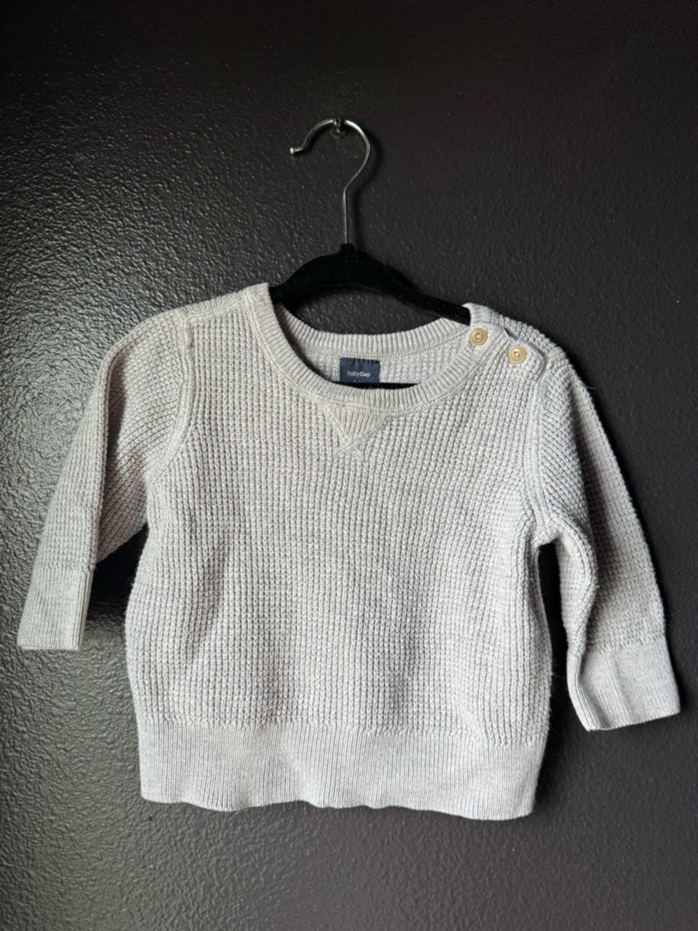 Baby GAP Light Grey Crewneck Sweater with Shoulder Buttons